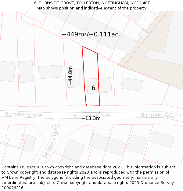 6, BURNSIDE GROVE, TOLLERTON, NOTTINGHAM, NG12 4ET: Plot and title map