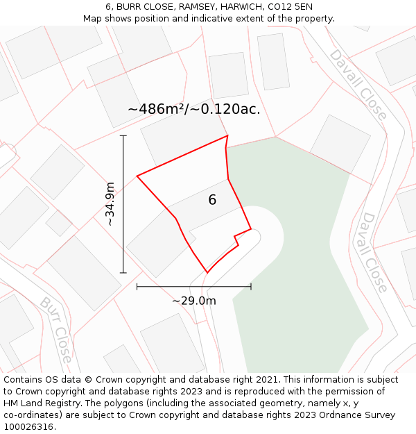 6, BURR CLOSE, RAMSEY, HARWICH, CO12 5EN: Plot and title map