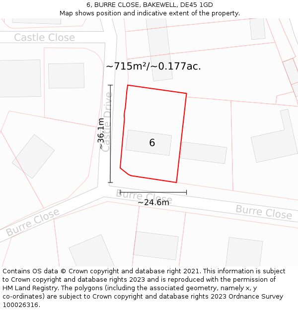 6, BURRE CLOSE, BAKEWELL, DE45 1GD: Plot and title map