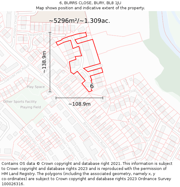 6, BURRS CLOSE, BURY, BL8 1JU: Plot and title map