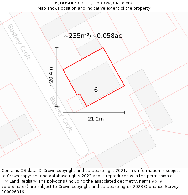 6, BUSHEY CROFT, HARLOW, CM18 6RG: Plot and title map