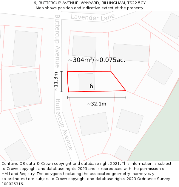 6, BUTTERCUP AVENUE, WYNYARD, BILLINGHAM, TS22 5GY: Plot and title map