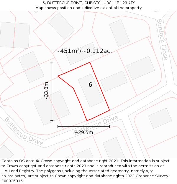 6, BUTTERCUP DRIVE, CHRISTCHURCH, BH23 4TY: Plot and title map