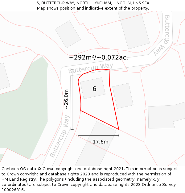 6, BUTTERCUP WAY, NORTH HYKEHAM, LINCOLN, LN6 9FX: Plot and title map