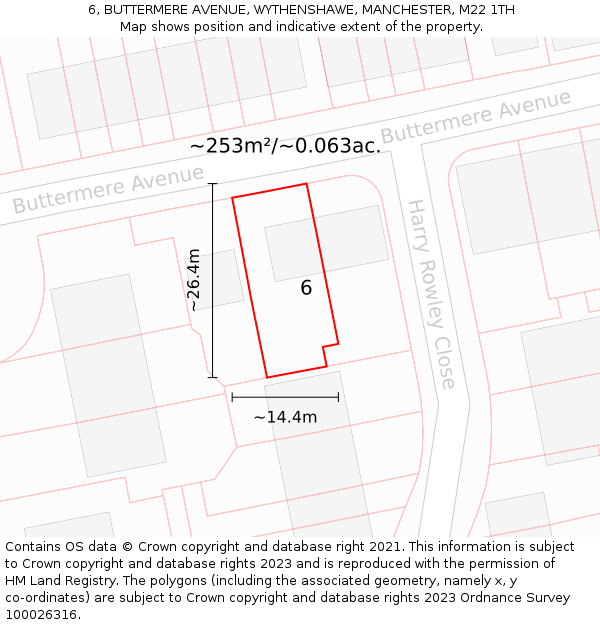 6, BUTTERMERE AVENUE, WYTHENSHAWE, MANCHESTER, M22 1TH: Plot and title map