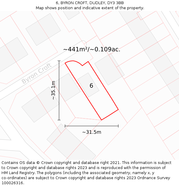 6, BYRON CROFT, DUDLEY, DY3 3BB: Plot and title map