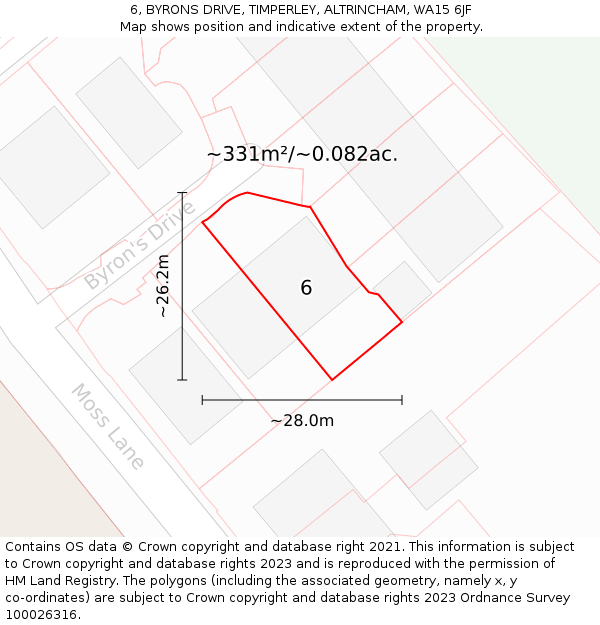 6, BYRONS DRIVE, TIMPERLEY, ALTRINCHAM, WA15 6JF: Plot and title map