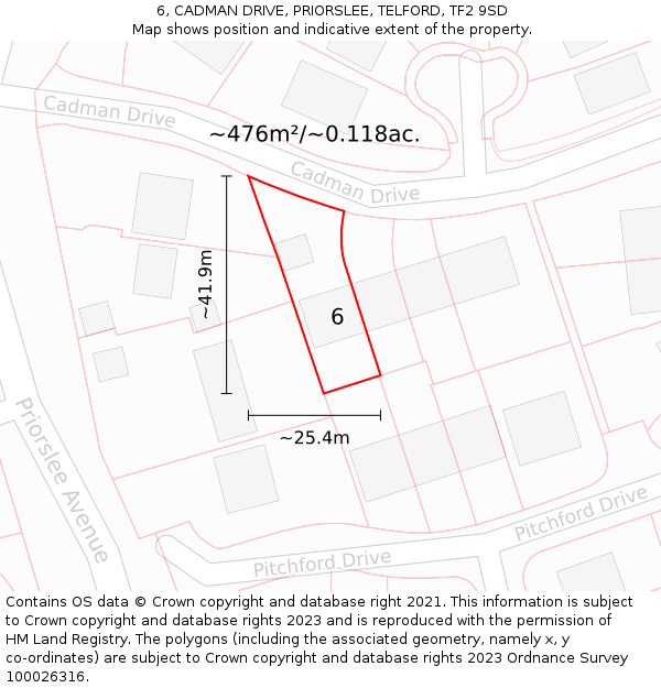 6, CADMAN DRIVE, PRIORSLEE, TELFORD, TF2 9SD: Plot and title map