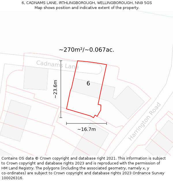 6, CADNAMS LANE, IRTHLINGBOROUGH, WELLINGBOROUGH, NN9 5GS: Plot and title map