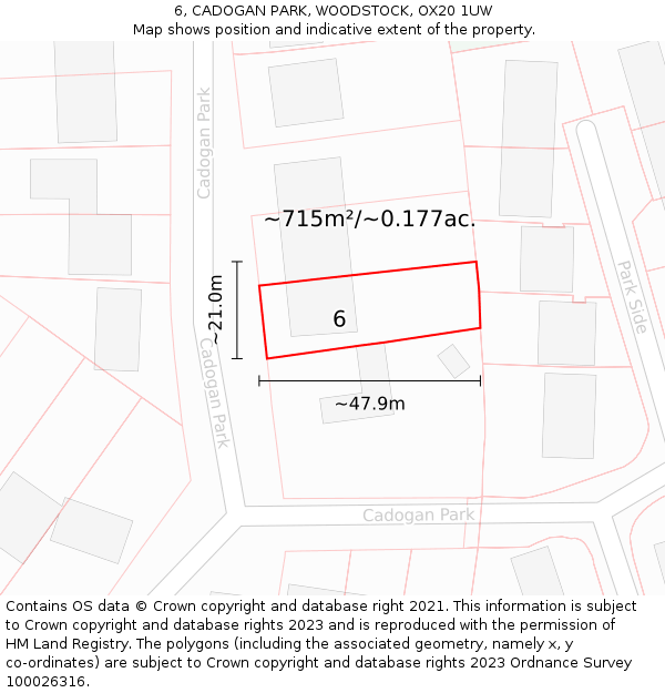 6, CADOGAN PARK, WOODSTOCK, OX20 1UW: Plot and title map