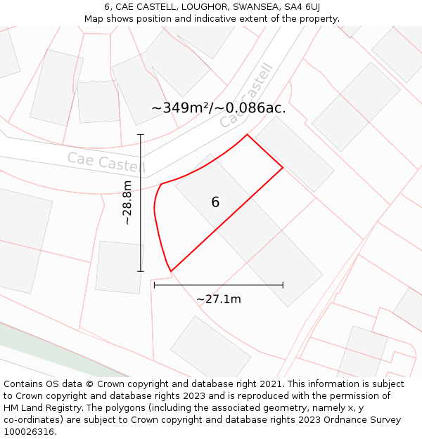 6, CAE CASTELL, LOUGHOR, SWANSEA, SA4 6UJ: Plot and title map