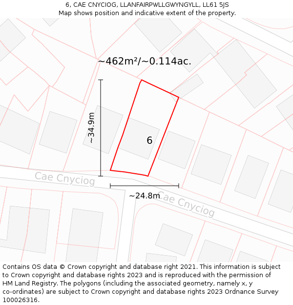 6, CAE CNYCIOG, LLANFAIRPWLLGWYNGYLL, LL61 5JS: Plot and title map