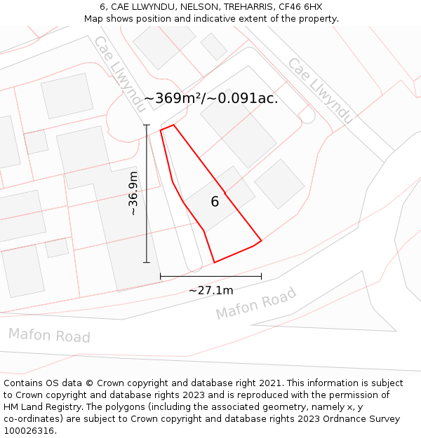 6, CAE LLWYNDU, NELSON, TREHARRIS, CF46 6HX: Plot and title map