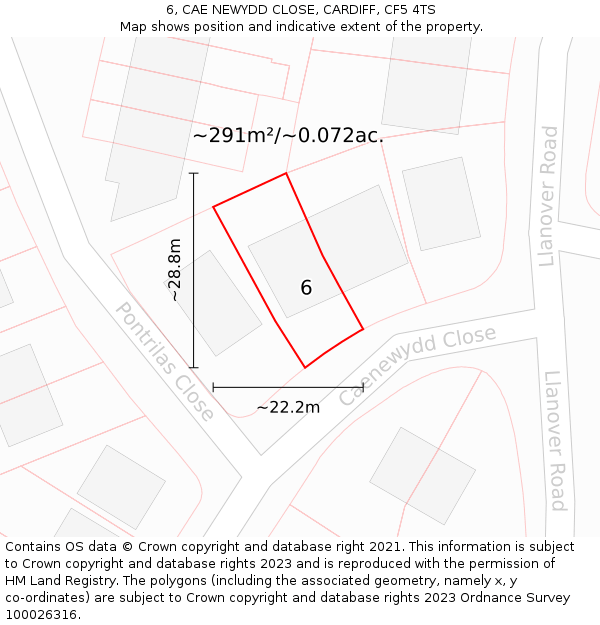 6, CAE NEWYDD CLOSE, CARDIFF, CF5 4TS: Plot and title map