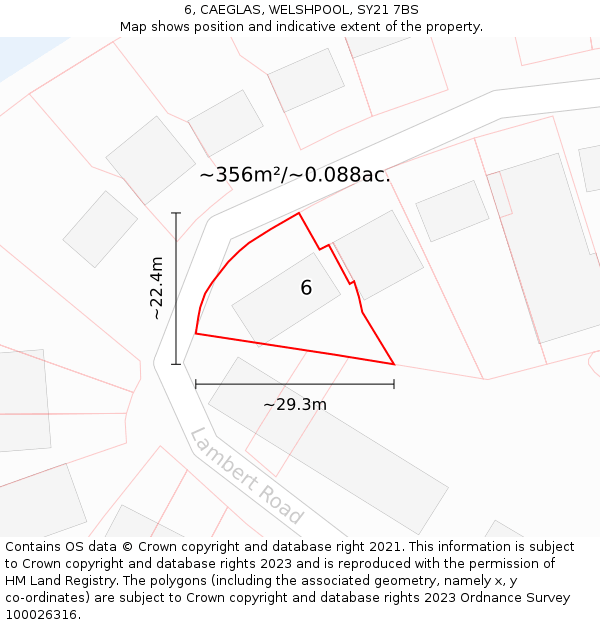 6, CAEGLAS, WELSHPOOL, SY21 7BS: Plot and title map