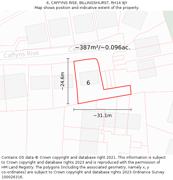 6, CAFFYNS RISE, BILLINGSHURST, RH14 9JY: Plot and title map