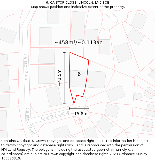 6, CAISTOR CLOSE, LINCOLN, LN6 3QB: Plot and title map