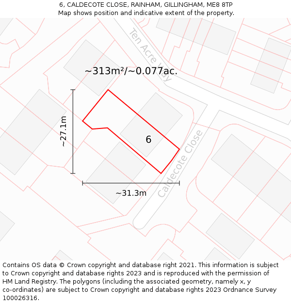 6, CALDECOTE CLOSE, RAINHAM, GILLINGHAM, ME8 8TP: Plot and title map