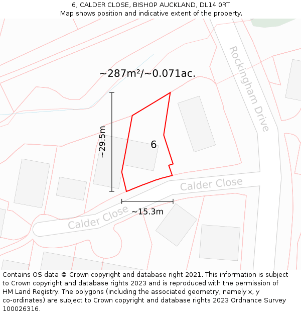 6, CALDER CLOSE, BISHOP AUCKLAND, DL14 0RT: Plot and title map