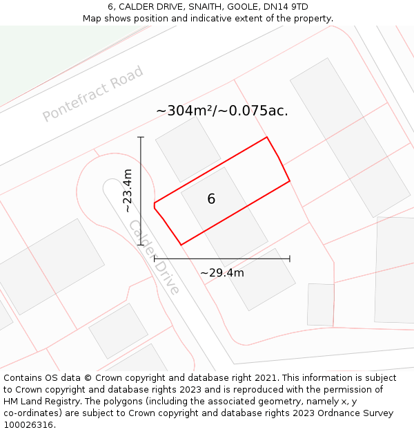 6, CALDER DRIVE, SNAITH, GOOLE, DN14 9TD: Plot and title map