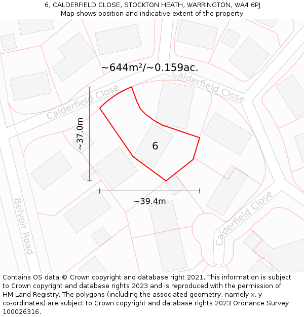 6, CALDERFIELD CLOSE, STOCKTON HEATH, WARRINGTON, WA4 6PJ: Plot and title map