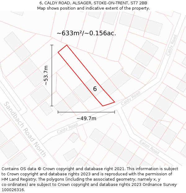 6, CALDY ROAD, ALSAGER, STOKE-ON-TRENT, ST7 2BB: Plot and title map