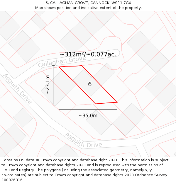 6, CALLAGHAN GROVE, CANNOCK, WS11 7GX: Plot and title map