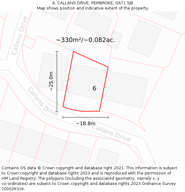 6, CALLANS DRIVE, PEMBROKE, SA71 5JB: Plot and title map