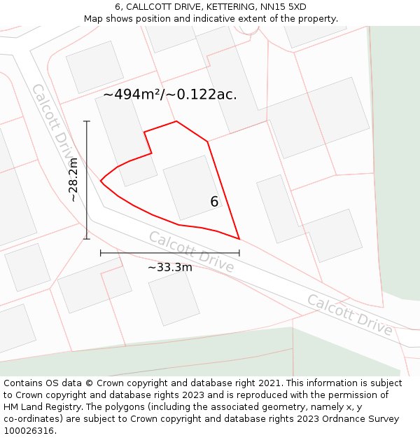 6, CALLCOTT DRIVE, KETTERING, NN15 5XD: Plot and title map