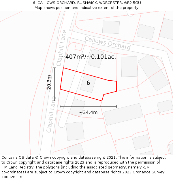 6, CALLOWS ORCHARD, RUSHWICK, WORCESTER, WR2 5GU: Plot and title map