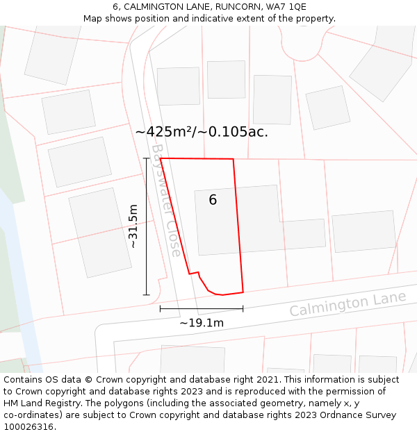 6, CALMINGTON LANE, RUNCORN, WA7 1QE: Plot and title map