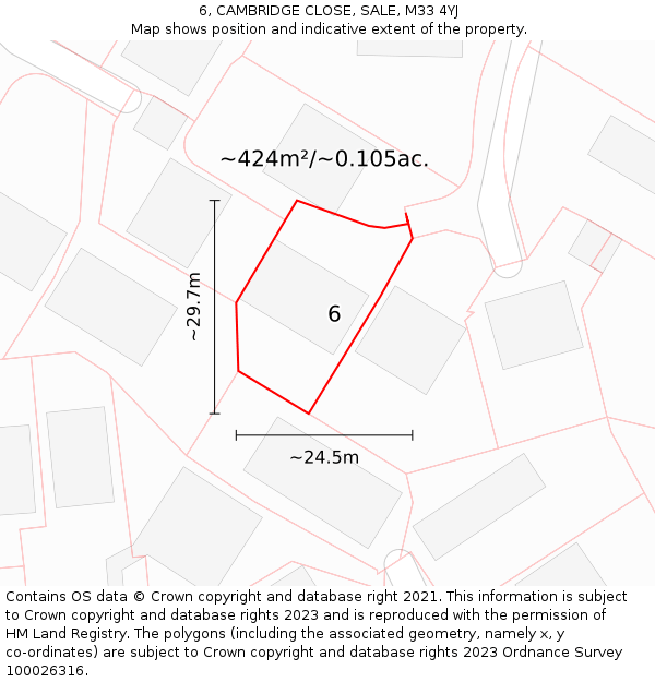 6, CAMBRIDGE CLOSE, SALE, M33 4YJ: Plot and title map