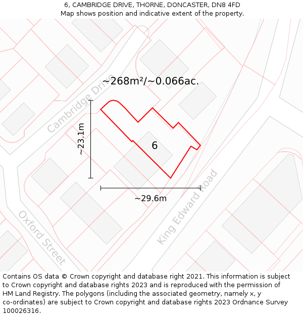 6, CAMBRIDGE DRIVE, THORNE, DONCASTER, DN8 4FD: Plot and title map