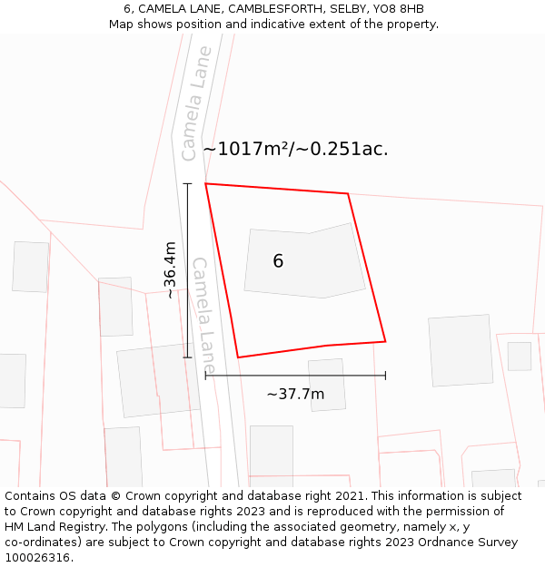 6, CAMELA LANE, CAMBLESFORTH, SELBY, YO8 8HB: Plot and title map