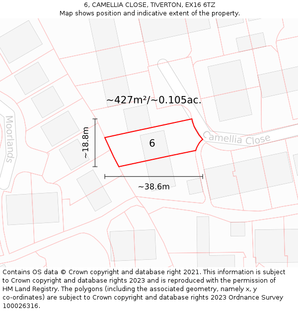 6, CAMELLIA CLOSE, TIVERTON, EX16 6TZ: Plot and title map