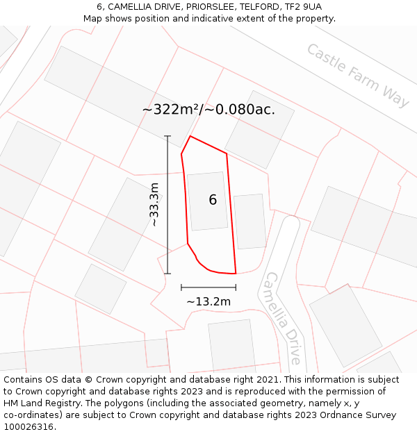 6, CAMELLIA DRIVE, PRIORSLEE, TELFORD, TF2 9UA: Plot and title map