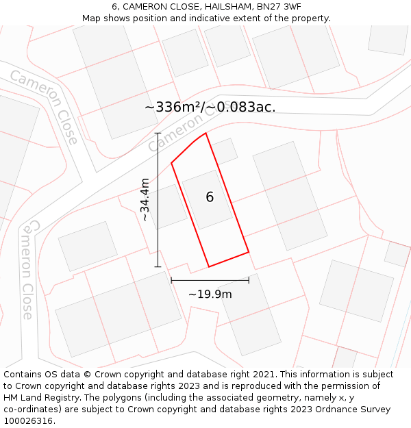 6, CAMERON CLOSE, HAILSHAM, BN27 3WF: Plot and title map