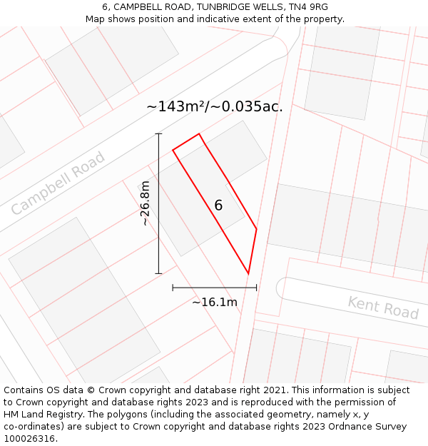 6, CAMPBELL ROAD, TUNBRIDGE WELLS, TN4 9RG: Plot and title map