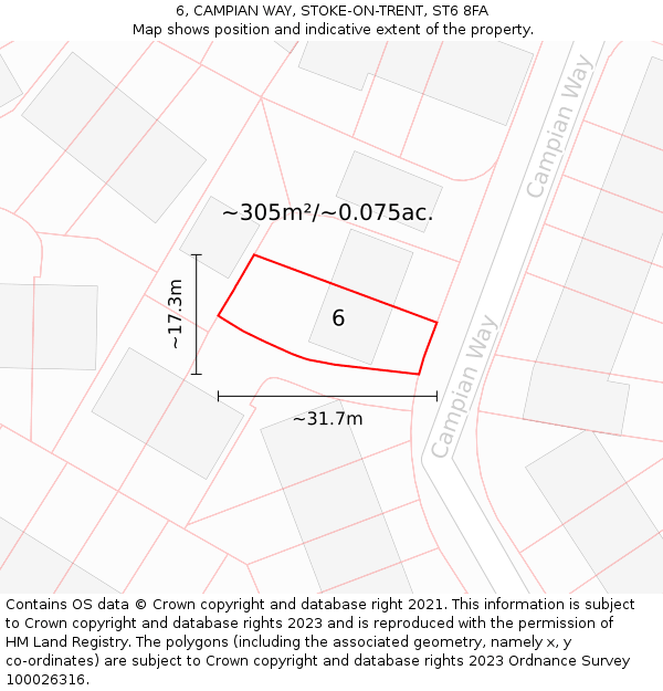 6, CAMPIAN WAY, STOKE-ON-TRENT, ST6 8FA: Plot and title map