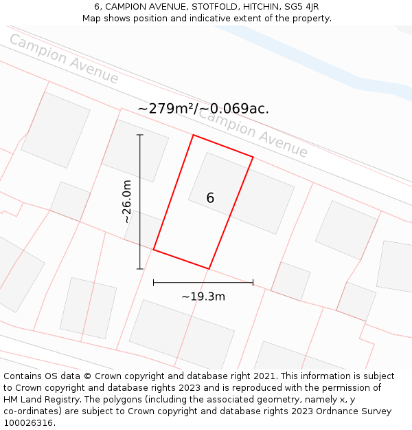 6, CAMPION AVENUE, STOTFOLD, HITCHIN, SG5 4JR: Plot and title map