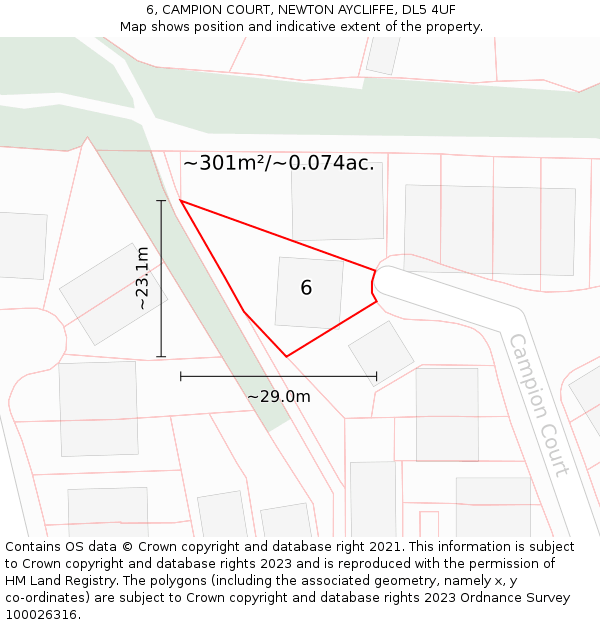 6, CAMPION COURT, NEWTON AYCLIFFE, DL5 4UF: Plot and title map