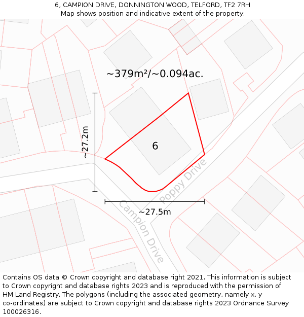 6, CAMPION DRIVE, DONNINGTON WOOD, TELFORD, TF2 7RH: Plot and title map