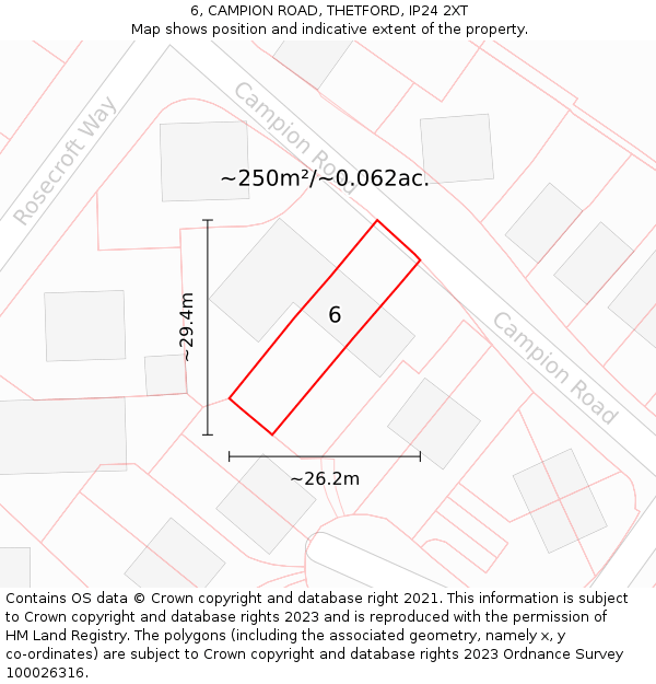 6, CAMPION ROAD, THETFORD, IP24 2XT: Plot and title map