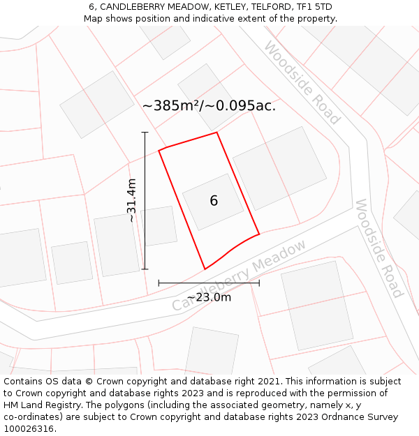 6, CANDLEBERRY MEADOW, KETLEY, TELFORD, TF1 5TD: Plot and title map