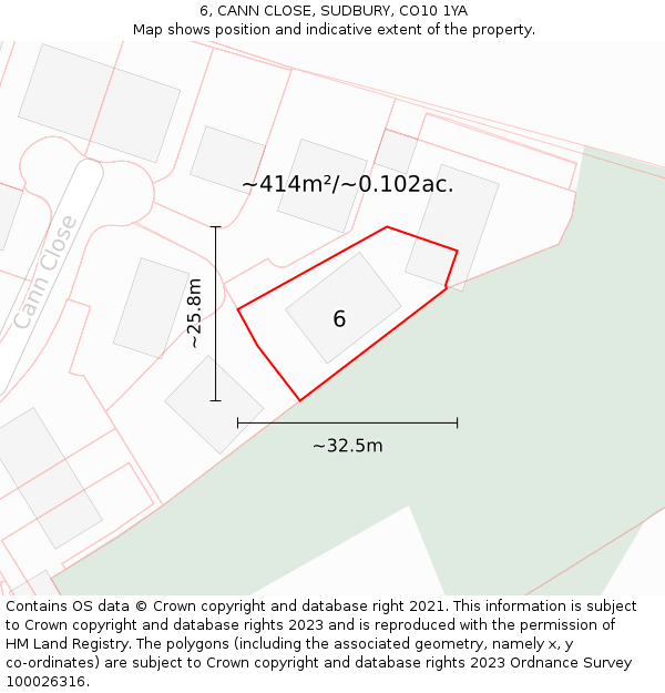 6, CANN CLOSE, SUDBURY, CO10 1YA: Plot and title map