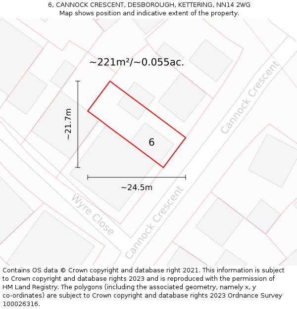 6, CANNOCK CRESCENT, DESBOROUGH, KETTERING, NN14 2WG: Plot and title map