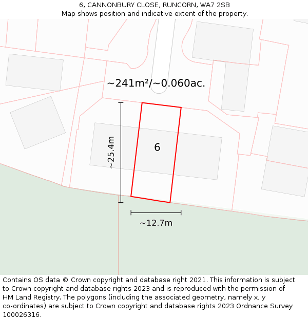 6, CANNONBURY CLOSE, RUNCORN, WA7 2SB: Plot and title map