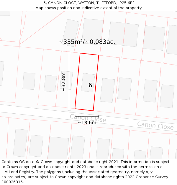 6, CANON CLOSE, WATTON, THETFORD, IP25 6RF: Plot and title map