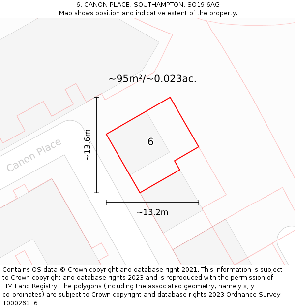 6, CANON PLACE, SOUTHAMPTON, SO19 6AG: Plot and title map