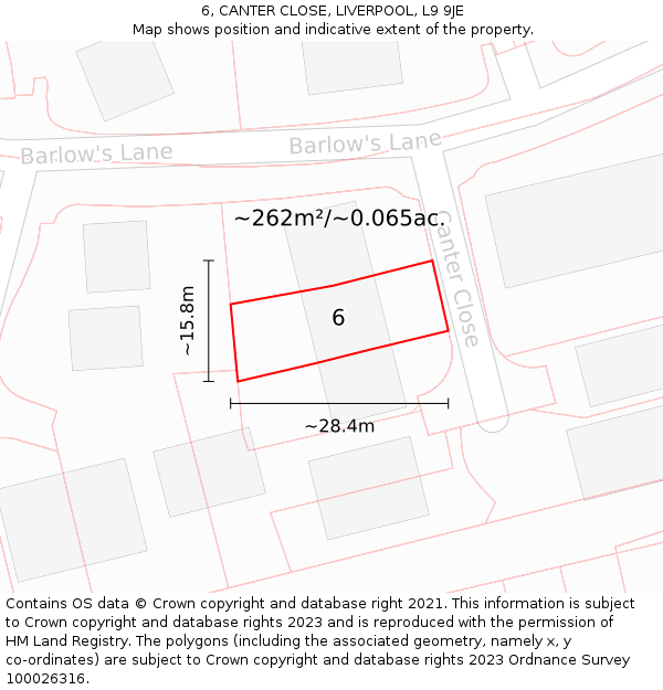 6, CANTER CLOSE, LIVERPOOL, L9 9JE: Plot and title map